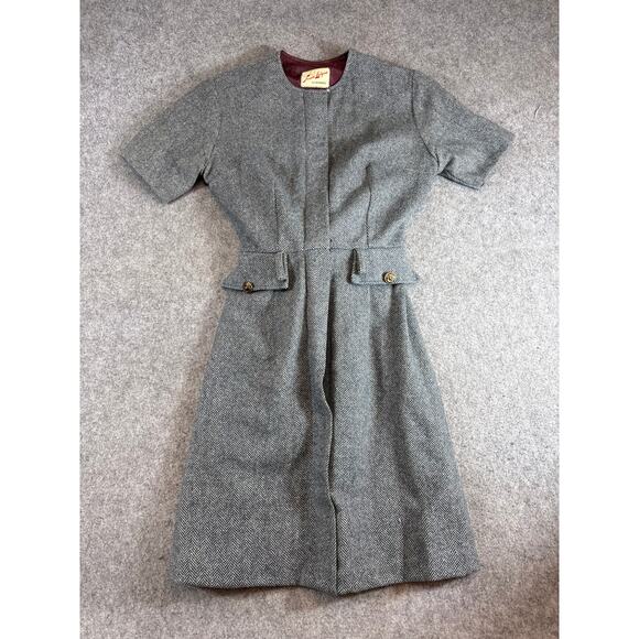 Jeune Leique Dresses & Skirts - Vintage 60s Jeune Leique Cherberg Shirt Dress Womens Small Gray Herringbone Wool